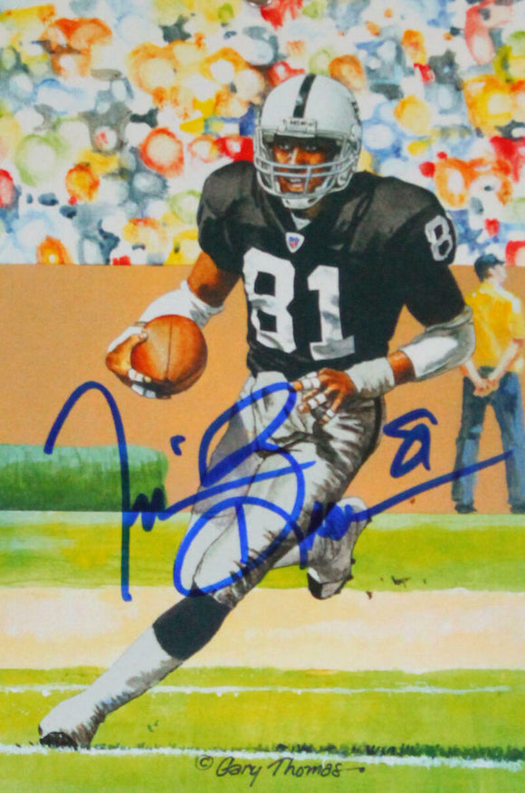 Tim Brown Autographed Oakland Raiders Goal Line Art Card- JSA Witnessed Auth