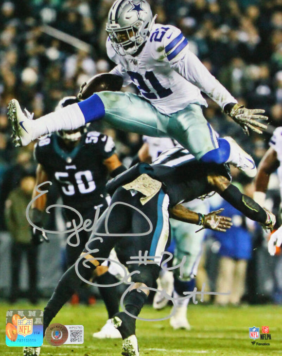 Ezekiel Elliott Autographed Dallas Cowboys 8x10 Jumping Photo-Beckett W Hologram