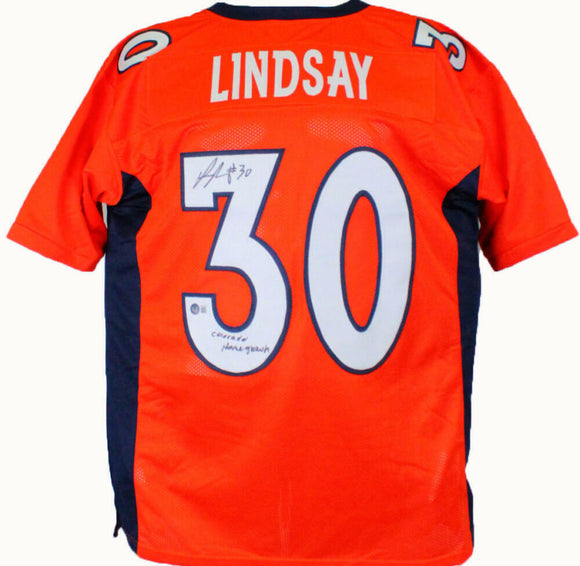 Phillip Lindsay Autographed Orange Pro Style Jersey w/Insc.-Beckett W Hologram