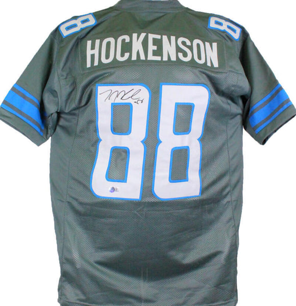 TJ Hockenson Autographed Grey Pro Style Jersey *L8- Beckett W Hologram *Black