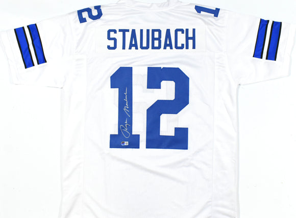 Roger Staubach Autographed White Pro Style Jersey- Beckett W Hologram *Silver