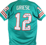 Bob Griese Autographed Teal Pro Style Jersey w/2 Insc.-Beckett W Hologram *Black