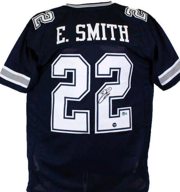 Emmitt Smith Autographed Blue Pro Style Jersey w/White # *R2-Beckett W Hologram