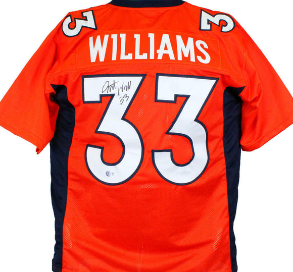 Javonte Williams Autographed Orange Pro Style Jersey- Beckett W Hologram