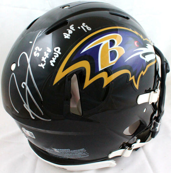 Ray Lewis Autographed Ravens F/S Speed Authentic Helmet w/2Insc.-Beckett W Holo