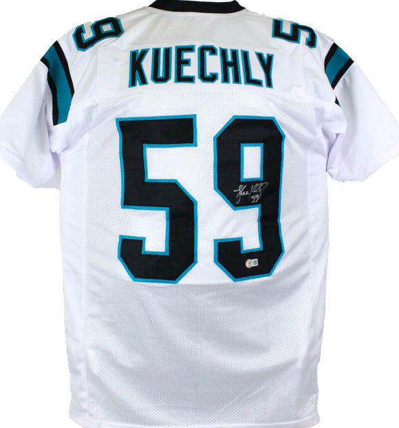 Luke Kuechly Autographed White Pro Style Jersey-Beckett W Hologram *Silver