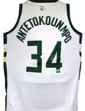 Giannis Antetokounmpo Autographed Milwaukee Bucks White Swingman Jersey-BAW Holo