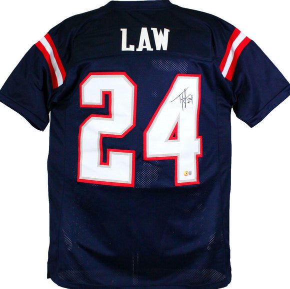 Ty Law Autographed Blue Pro Style Jersey-Beckett W Hologram *Black