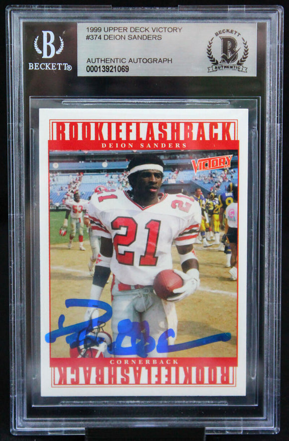 1999 Upper Deck Victory #374 Deion Sanders Atlanta Falcons BAS Auto 10