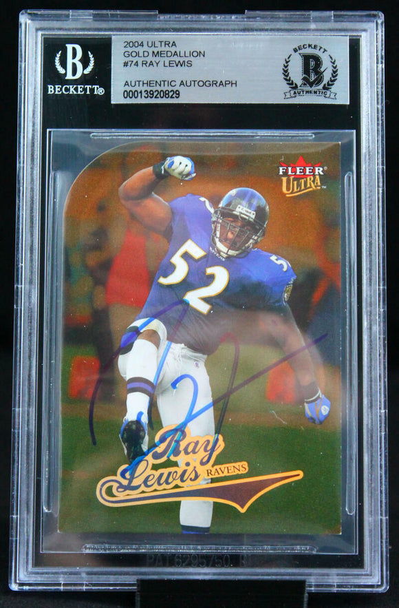 2004 Ultra Gold Medallion #74 Ray Lewis Baltimore Ravens BAS Autograph 10