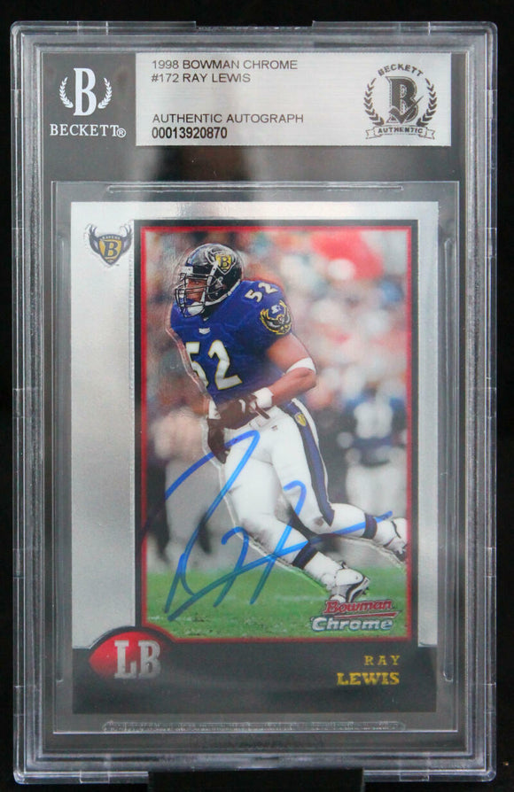 1998 Bowman Chrome #172 Ray Lewis Baltimore Ravens BAS Autograph 10