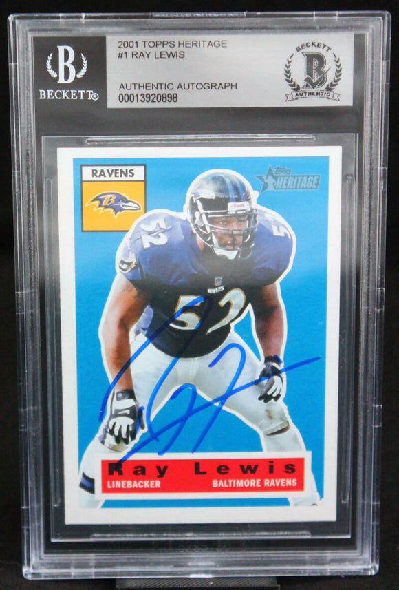 2001 Topps Heritage #1 Ray Lewis Baltimore Ravens BAS Autograph 10