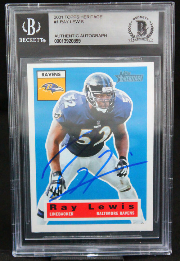 2001 Topps Heritage #1 Ray Lewis Baltimore Ravens BAS Autograph 10