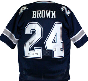 Larry Brown Autographed Blue Pro Style Jersey W/ SB MVP- JSA W *Black