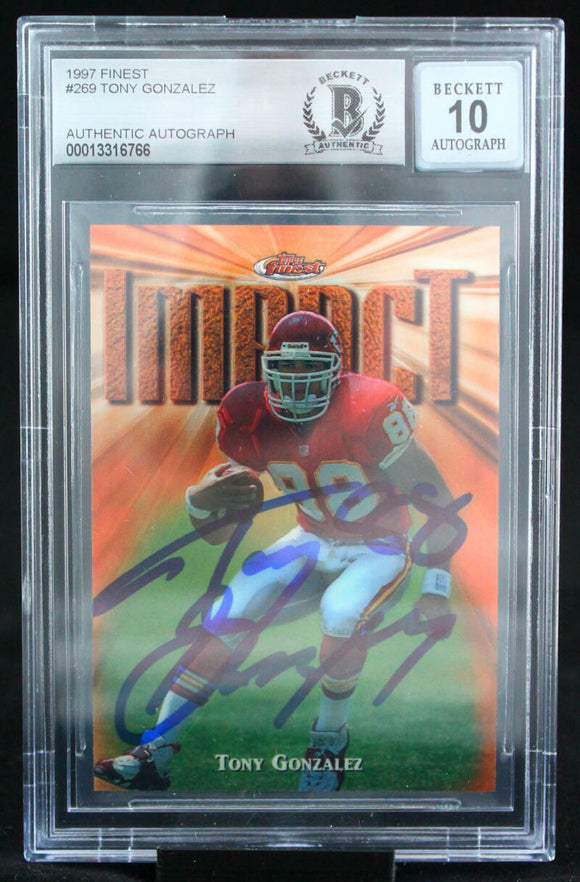 1997 Finest #269 Tony Gonzalez Kansas City Chiefs BAS Autograph 10