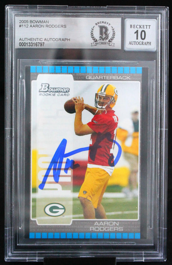 2005 Bowman #112 Aaron Rodgers Green Bay Packers BAS Autograph 10