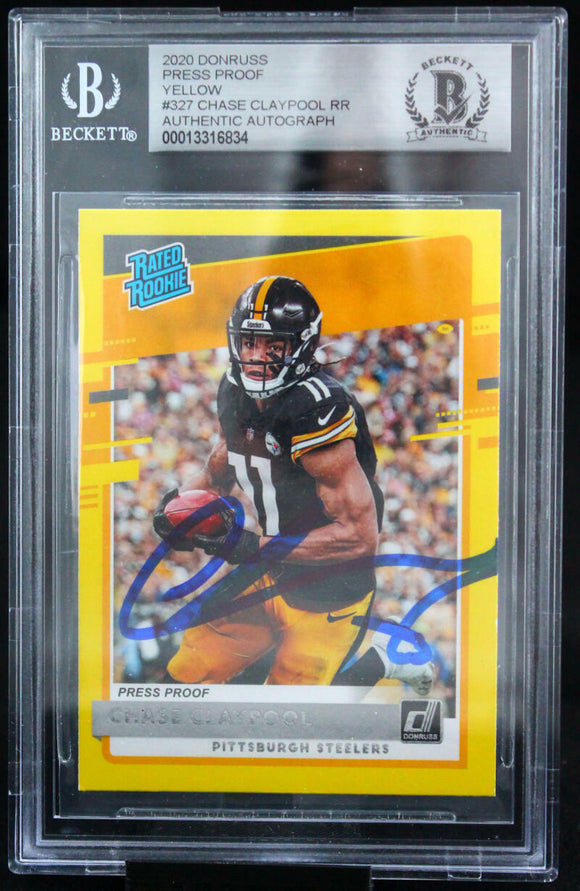 2020 Donruss Press Proof Yellow #327 Chase Claypool Steelers BAS Auto 10