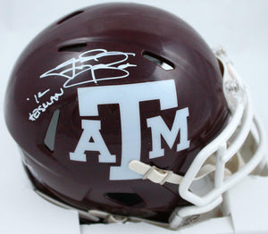 Johnny Manziel Autographed TX A&M Maroon Speed Mini Helmet w/Insc.-BeckettW Holo