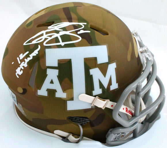 Johnny Manziel Autographed TX A&M Camo Speed Mini Helmet w/Insc.-Beckett W Holo