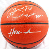 Ralph Sampson/Hakeem Olajuwon Autographed Wilson NBA Basketball-JSA W *Silver