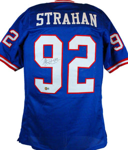 Michael Strahan Autographed Blue TB Pro Style Jersey-Beckett W Hologram *Black