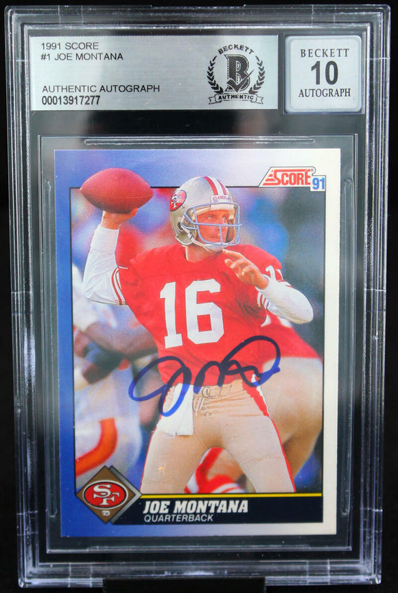 1991 Score #1 Joe Montana Auto San Francisco 49ers BAS Autograph 10