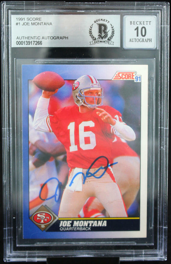 1991 Score #1 Joe Montana Auto San Francisco 49ers BAS Autograph 10