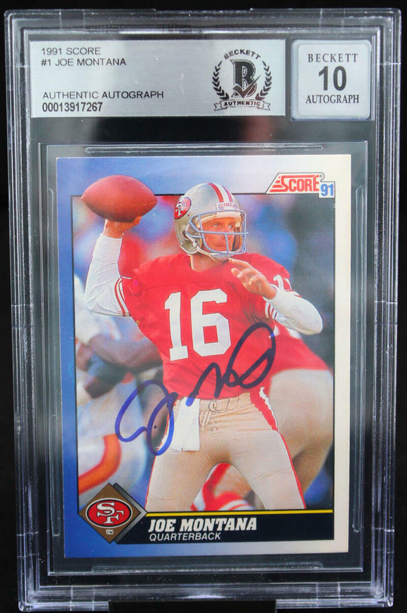 1991 Score #1 Joe Montana Auto San Francisco 49ers BAS Autograph 10