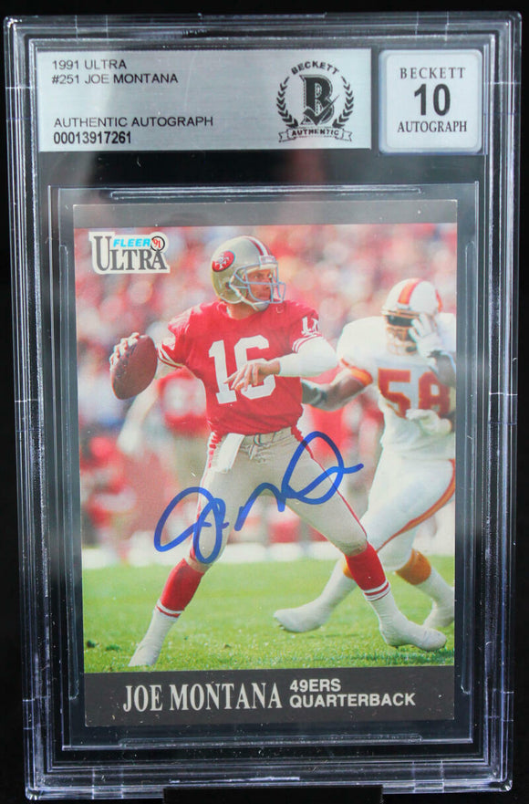 1991 Ultra #251 Joe Montana Auto San Francisco 49ers BAS Autograph 10