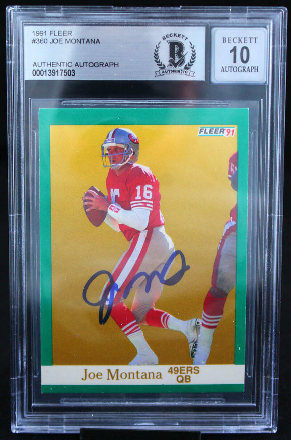 1991 Fleer #360 Joe Montana Auto San Francisco 49ers BAS Autograph 10