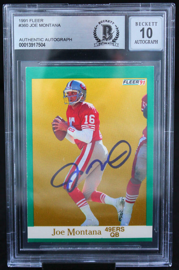 1991 Fleer #360 Joe Montana Auto San Francisco 49ers BAS Autograph 10