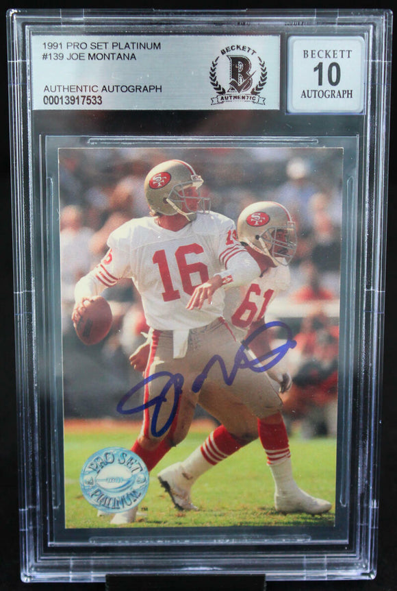 1991 Pro Set Platinum #139 Joe Montana Auto San Francisco 49ers BAS Autograph 10