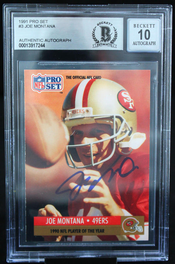 1991 Pro Set #3 Joe Montana Auto San Francisco 49ers BAS Autograph 10