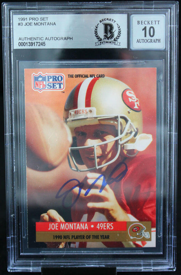 1991 Pro Set #3 Joe Montana Auto San Francisco 49ers BAS Autograph 10