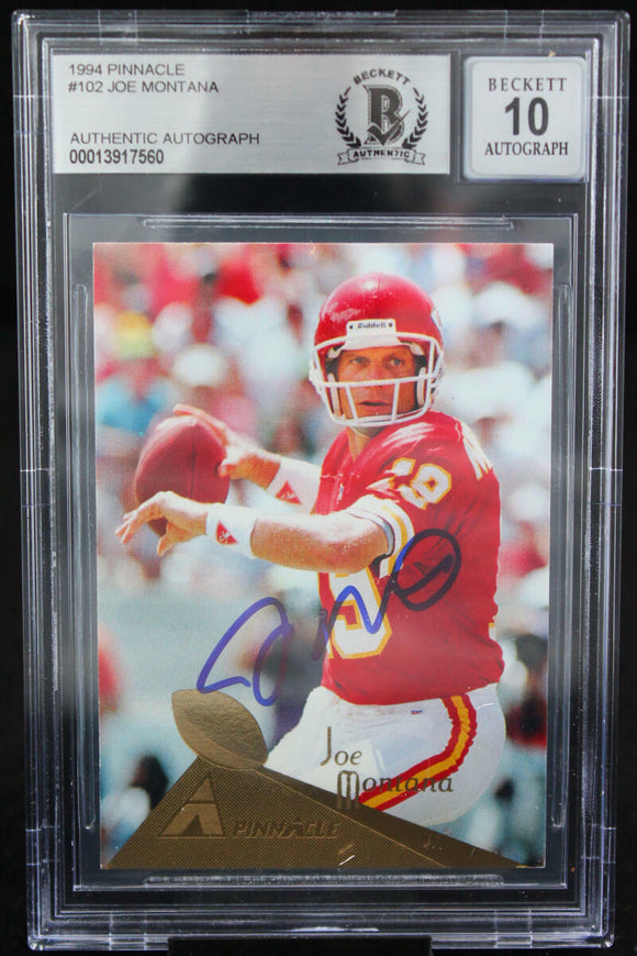 1994 Pinnacle #102 Joe Montana Auto Kansas City Chiefs BAS Autograph 10