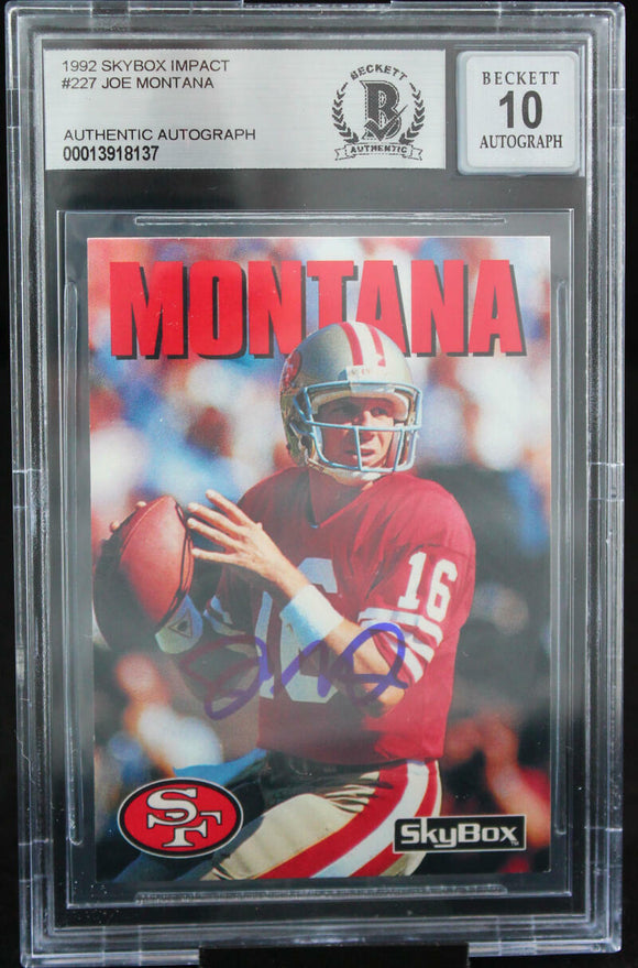 1992 Skybox Impact #227 Joe Montana Auto San Francisco 49ers BAS Autograph 10