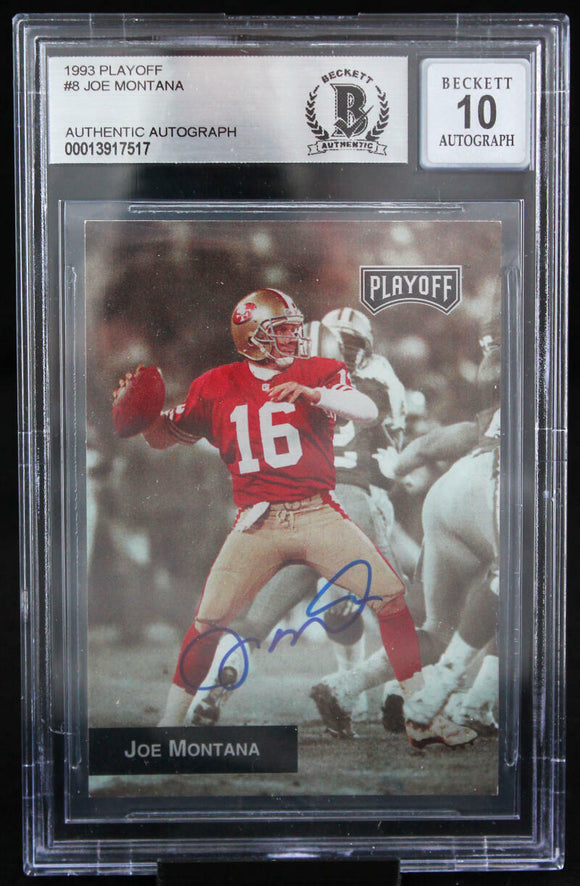 1993 Playoff #8 Joe Montana Auto San Francisco 49ers BAS Autograph 10