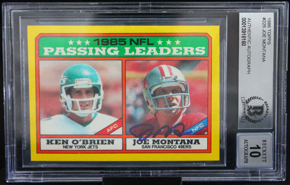 1986 Topps #225 Joe Montana Auto San Francisco 49ers BAS Autograph 10