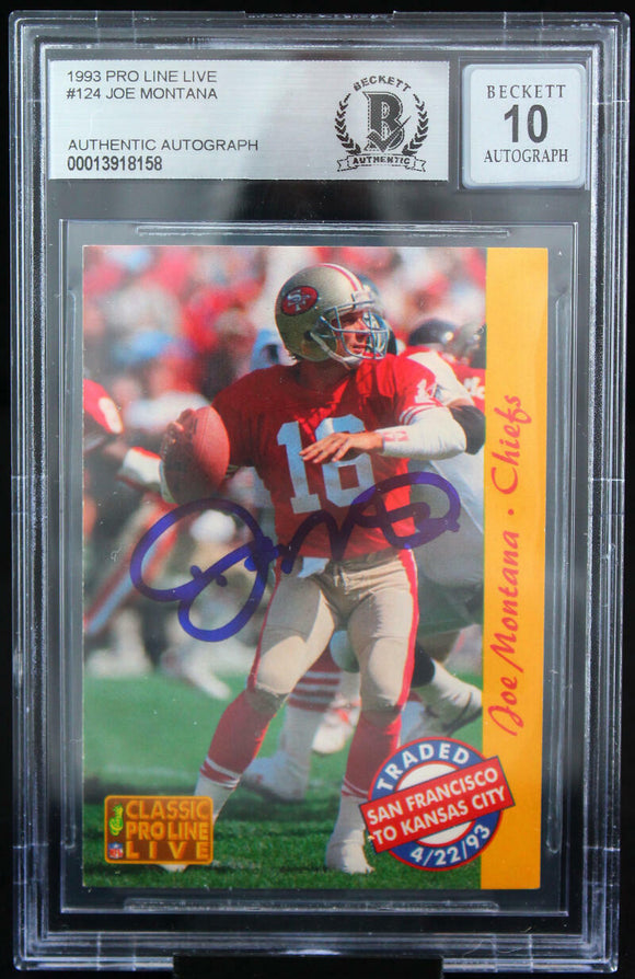 1993 Pro Line Live #124 Joe Montana Auto Kansas City Chiefs BAS Autograph 10