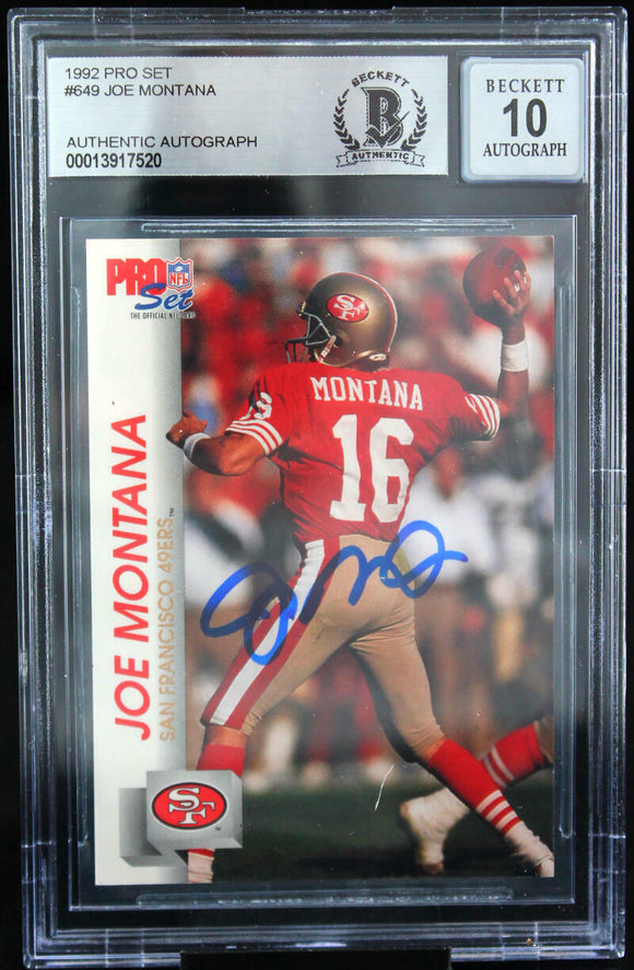 1992 Pro Set #649 Joe Montana Auto San Francisco 49ers BAS Autograph 10