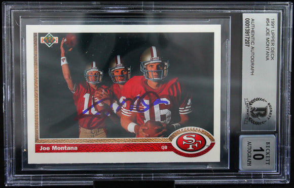 1991 Upper Deck #54 Joe Montana Auto San Francisco 49ers BAS Autograph 10