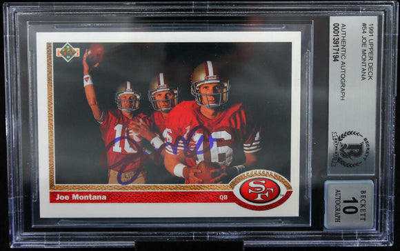 1991 Upper Deck #54 Joe Montana Auto San Francisco 49ers BAS Autograph 10