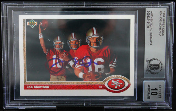 1991 Upper Deck #54 Joe Montana Auto San Francisco 49ers BAS Autograph 10