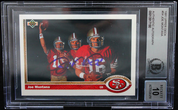 1991 Upper Deck #54 Joe Montana Auto San Francisco 49ers BAS Autograph 10