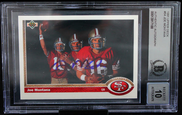 1991 Upper Deck #54 Joe Montana Auto San Francisco 49ers BAS Autograph 10