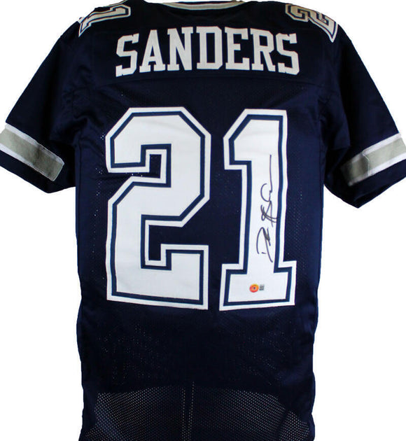 Deion Sanders Autographed Blue Pro Style Jersey-Beckett W Hologram *Black