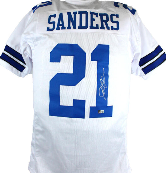 Deion Sanders Autographed White Pro Style Jersey-Beckett W Hologram *Silver