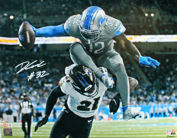 D'Andre Swift Autographed Detroit Lions 16x20 Leap FP Photo-Beckett W Hologram