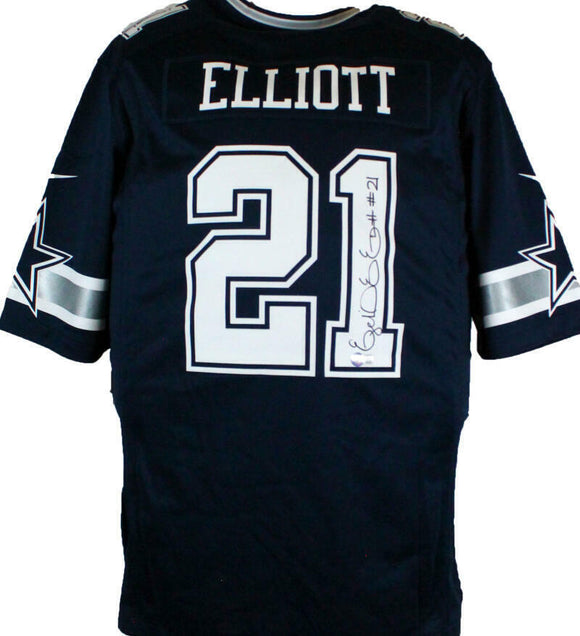 Ezekiel Elliott Autographed Dallas Cowboys Blue Nike Game Jersey-Beckett W Holo