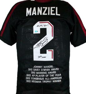 Johnny Manziel Autographed Black College Style STAT Jersey w/2 insc.-BAW Holo